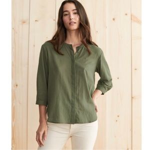 Jenni Kayne Olive Green Split-Neck Button-Front Top